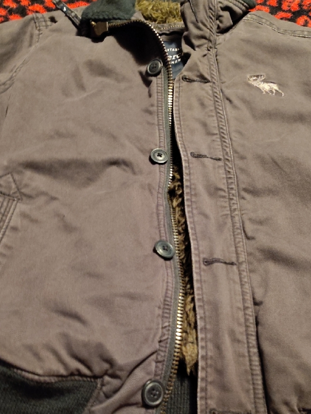 Abercrombie & Fitch Charcoal Gray Bomber Jacket with Shearling Trim - Picture 5 of 8